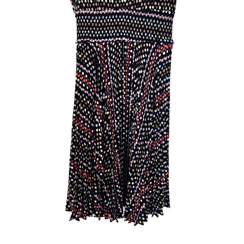 Nanette Nanette Lepore Black Polka-Dot Pleated Smocked detail Midi Dress Sz 6 - Picture 7 of 10